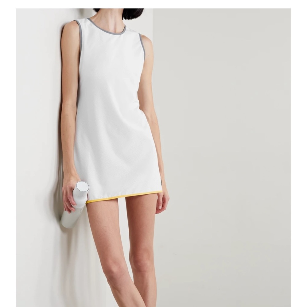 White Sleeveless Shift Dress with Contrast Trim